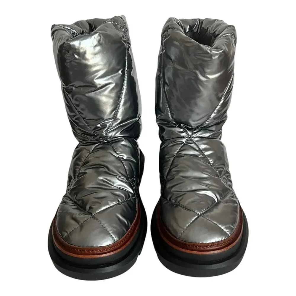 Tory Burch Sleeping Bag Quilted Puffy Platform Sliver Snow Boots Size 10.5